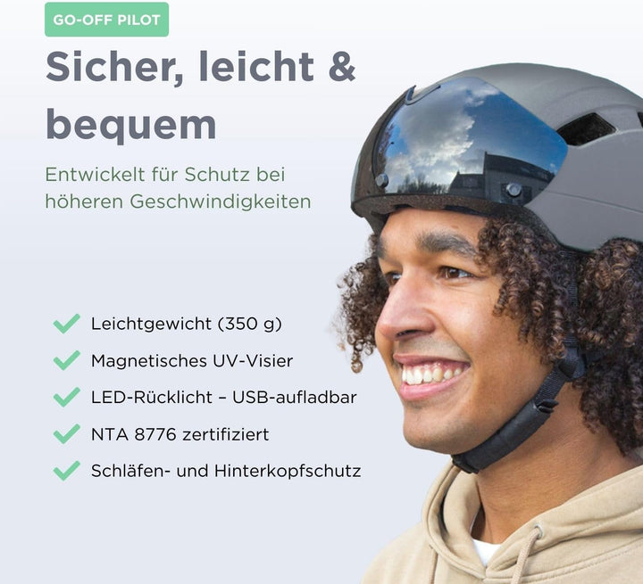GOOFF Pilot S-Pedelec Helm - Schutz für schnelle E-Bike Fahrten – Fahrradhelm mit Visier und Licht –