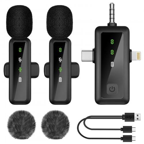 3 in 1 Mini Mikrofon, Lavalier Mikrofon Wireless Bluetooth Kabellos 2.4GHz für Handy Computer Kamera