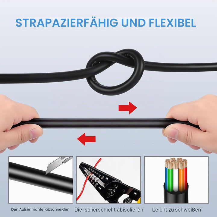 13 Adriges 0,5mm² 5 Meter Fahrzeugkabel – Mehradriges Anhängerkabel, Runder Erdleiter, Schwarz, für