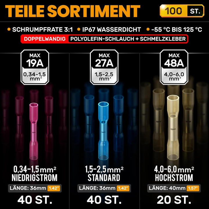 Crimpzange Stossverbinder Set,Stossverbinder zange 0,34-6 mm²,100 stück Stossverbinder mit Schrumpfs
