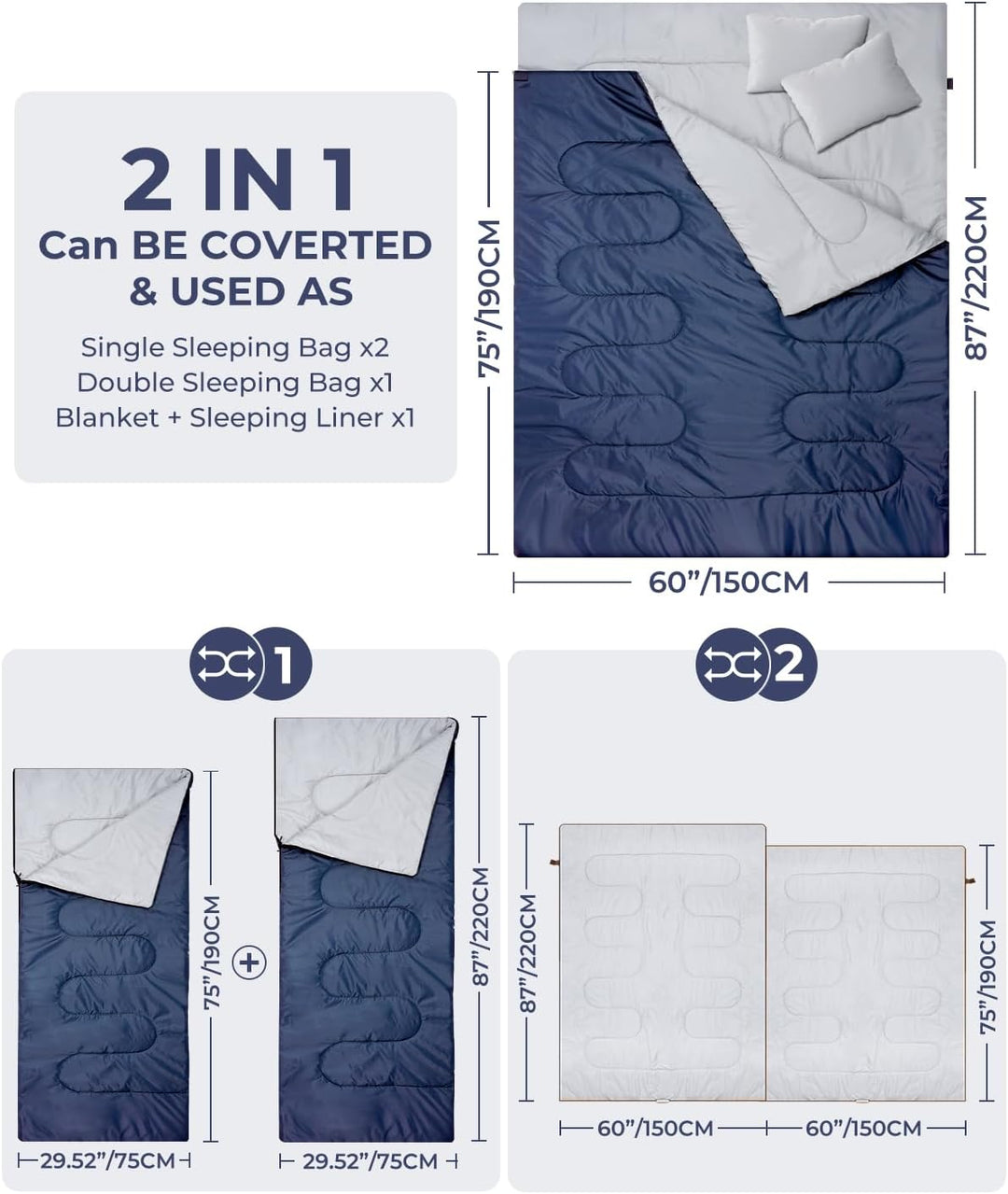 Schlafsack Outdoor Sommer: Ohuhu Doppelschlafsack mit 2 Kissen und Tragetasche, Wasserdicht Leicht 2