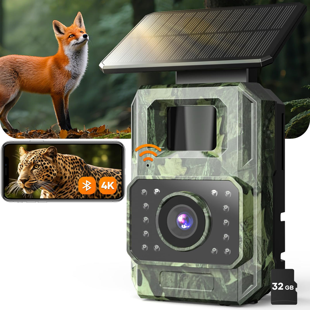 Wildkamera mit Handyübertragung App, 4K 64MP WIAN Solar Wildtierkamera mit Nachtsicht Bewegungsmelde