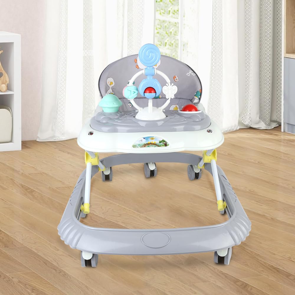 Lauflernhilfe 4-in-1, Grau, mit Schieberfunktion, mitwachsender Schritt für Babys, mit Spieluhr und