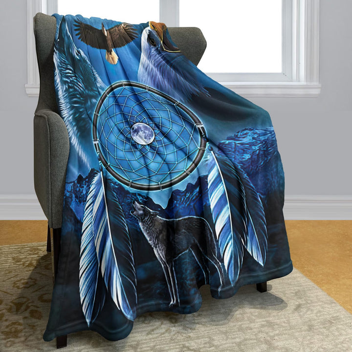 YISUMEI Decke 150x200 cm Kuscheldecken Sanft Flanell Weich Fleecedecke Traumfänger mit Wolf und Weis