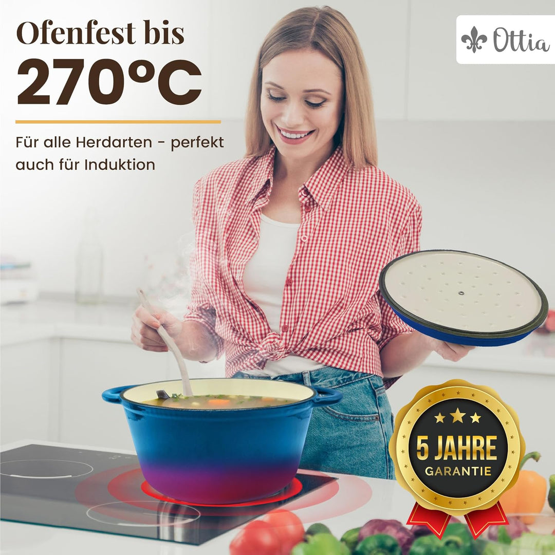 Ottia Gusseisen Topf brot backen [inkl. Gärkorb] - Emaille Topf 26cm - Dutch Oven, Brotbackform, Bro