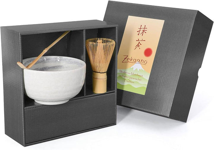 Zekaano Matcha Set - Original japanische Matcha Schale Chawan 450 ml mit Matchabesen Chasen und Bamb