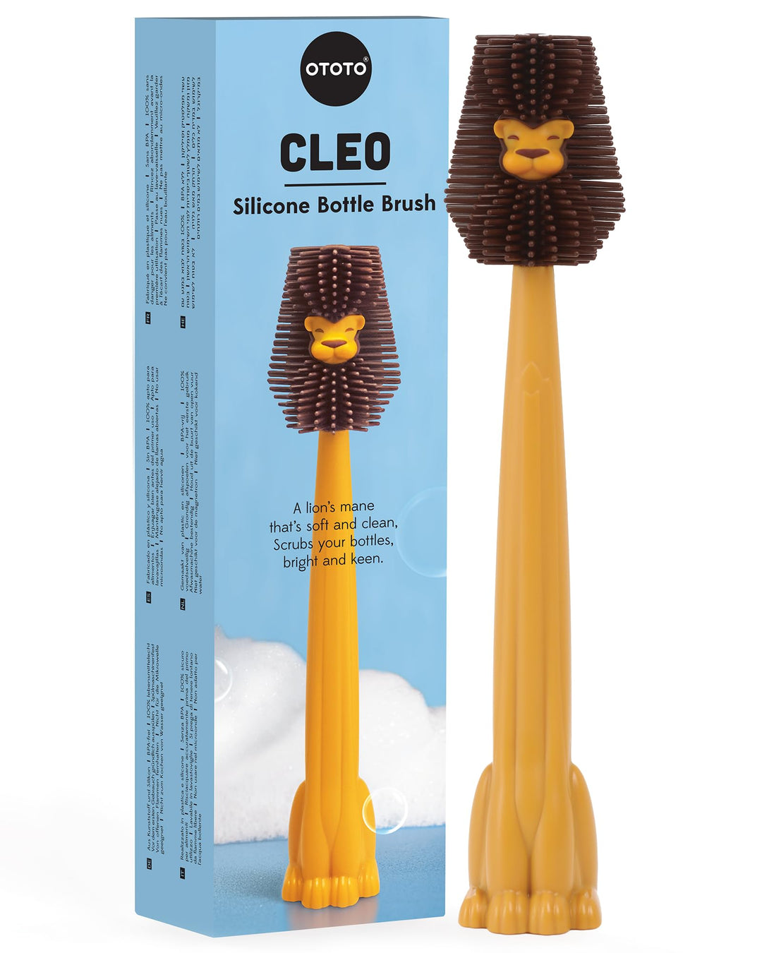 OTOTO Cleo Lion – Silikon Flaschenbürste im Löwen-Design – Süsse Reinigungsbürste für Babyflaschen &amp;