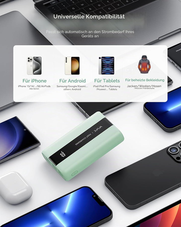 VRURC Power Bank 20000mAh – Kleiner & tragbarer externer Akku mit 22,5W QC & PD 3.0 Schnellladen, US