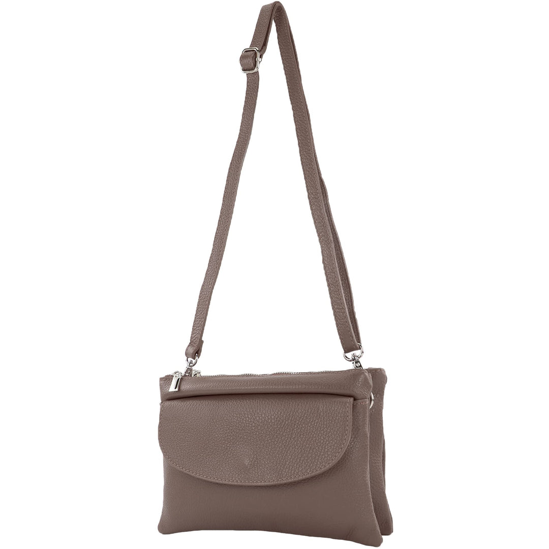 modamoda de - T199 - ital. Umhängetasche Clutch Leder Klein Dark Chocolate, Dark Chocolate
