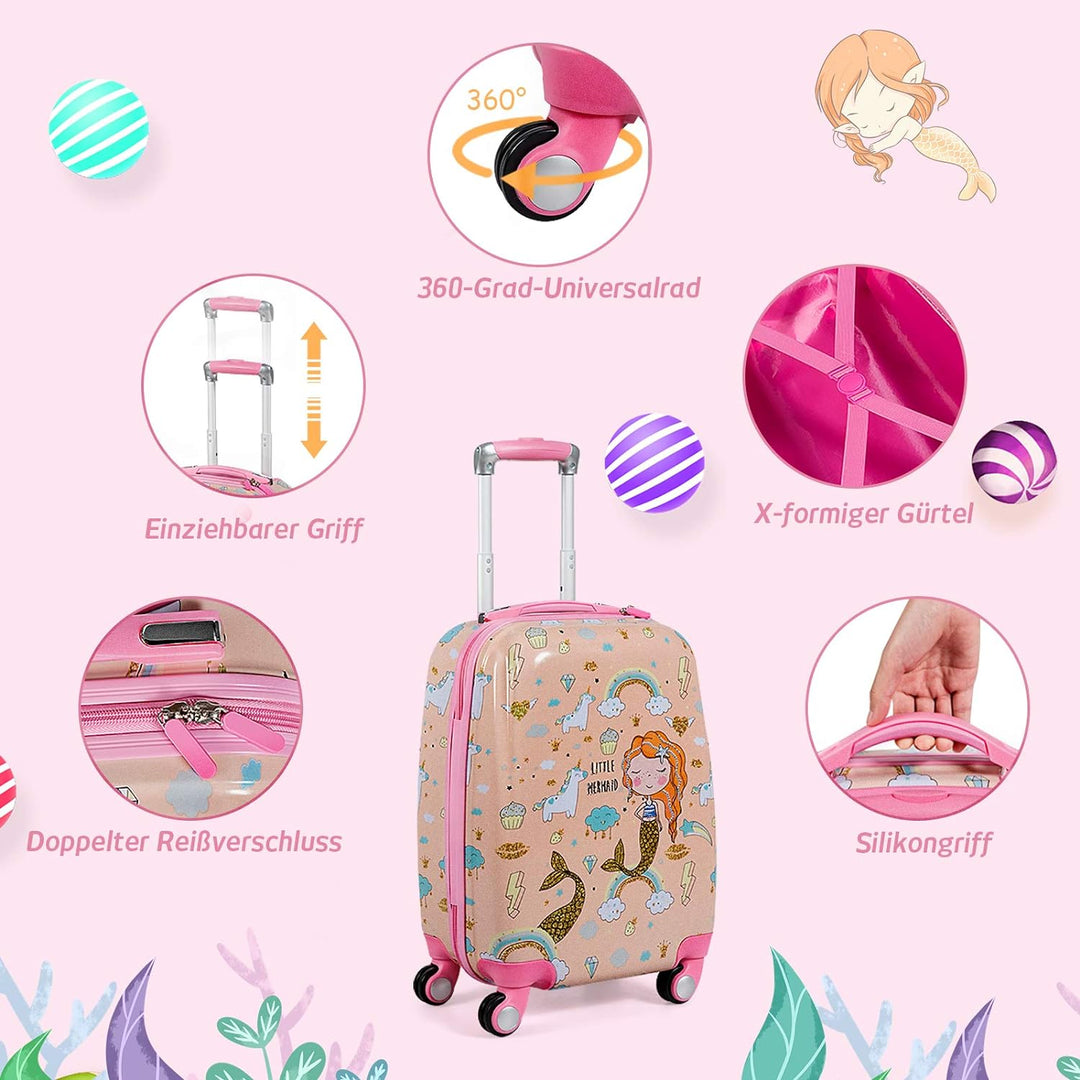 COSTWAY 2tlg Kinderkoffer + Rucksack, Kindertrolley aus Kunststoff, Kindergepäck, Kinder Kofferset H