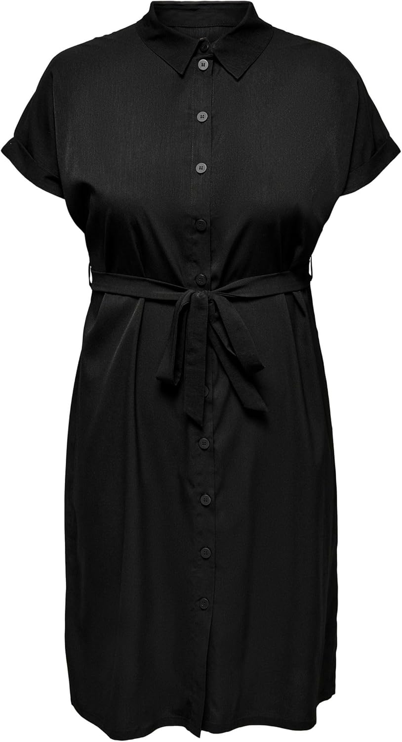 ONLY Damen Cardiega Ss Blk Shirt Dress WVN Noos Kleid 44 Grosse Grössen Black/Aop:cloud Dancer Graph