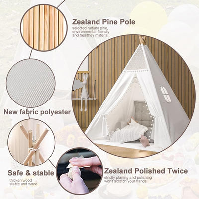 Camiraft Weiss Kinder Tipi Zelt,klassisches indisches Spielzelt für Kinder,Kinderzelte aus Polyester