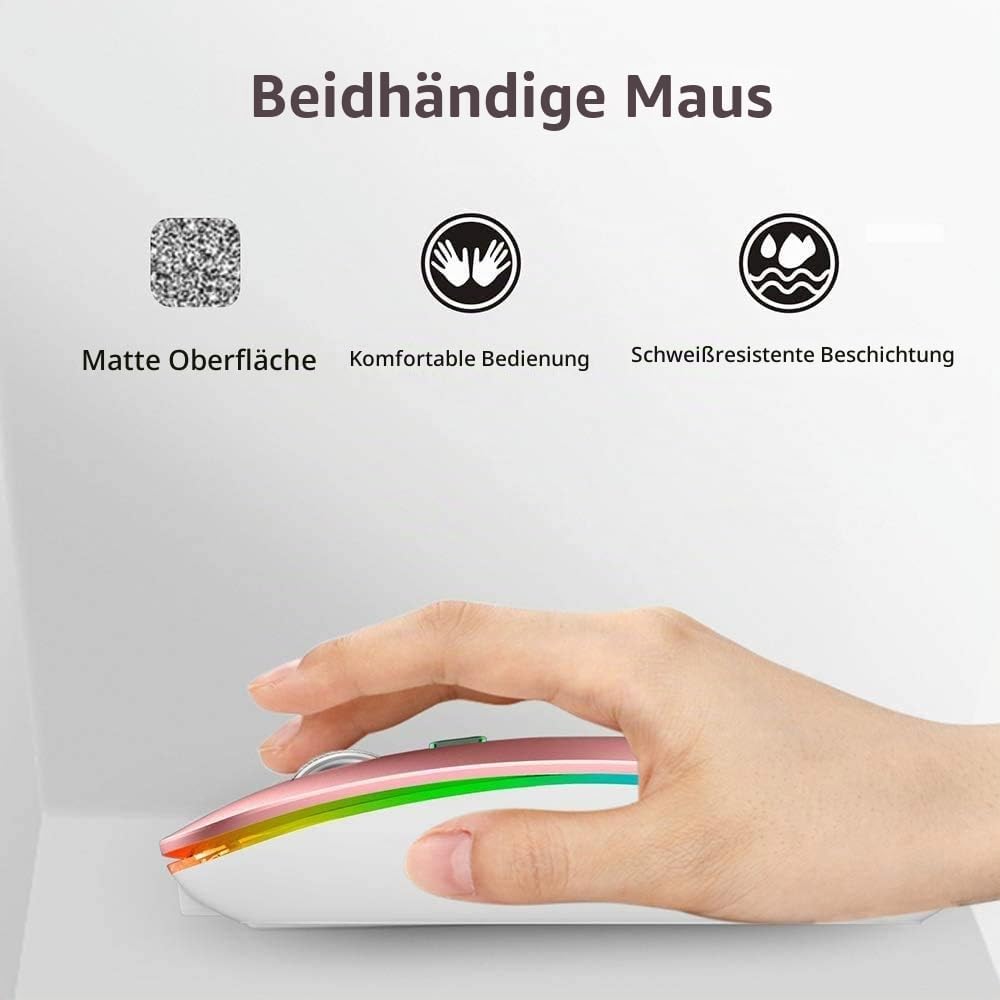 Uiosmuph G12 Maus Kabellos, LED 2.4G Leise Funkmaus Wiederaufladbar Wireless Mousemit Nano USB Empfä