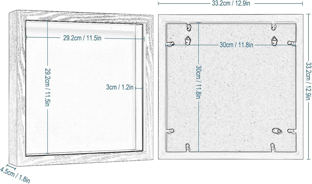 EUGAD 2er Pack 3D Bilderrahmen zum Befüllen, Objektrahmen 30x30 cm, tiefer Rahmen für Objekte bis 3
