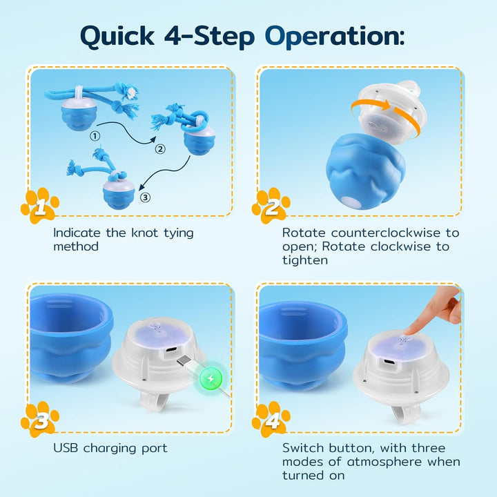 Interaktiver Ball, Rollt &amp; Springt, USB-C, für kleine Hunde blau, blau