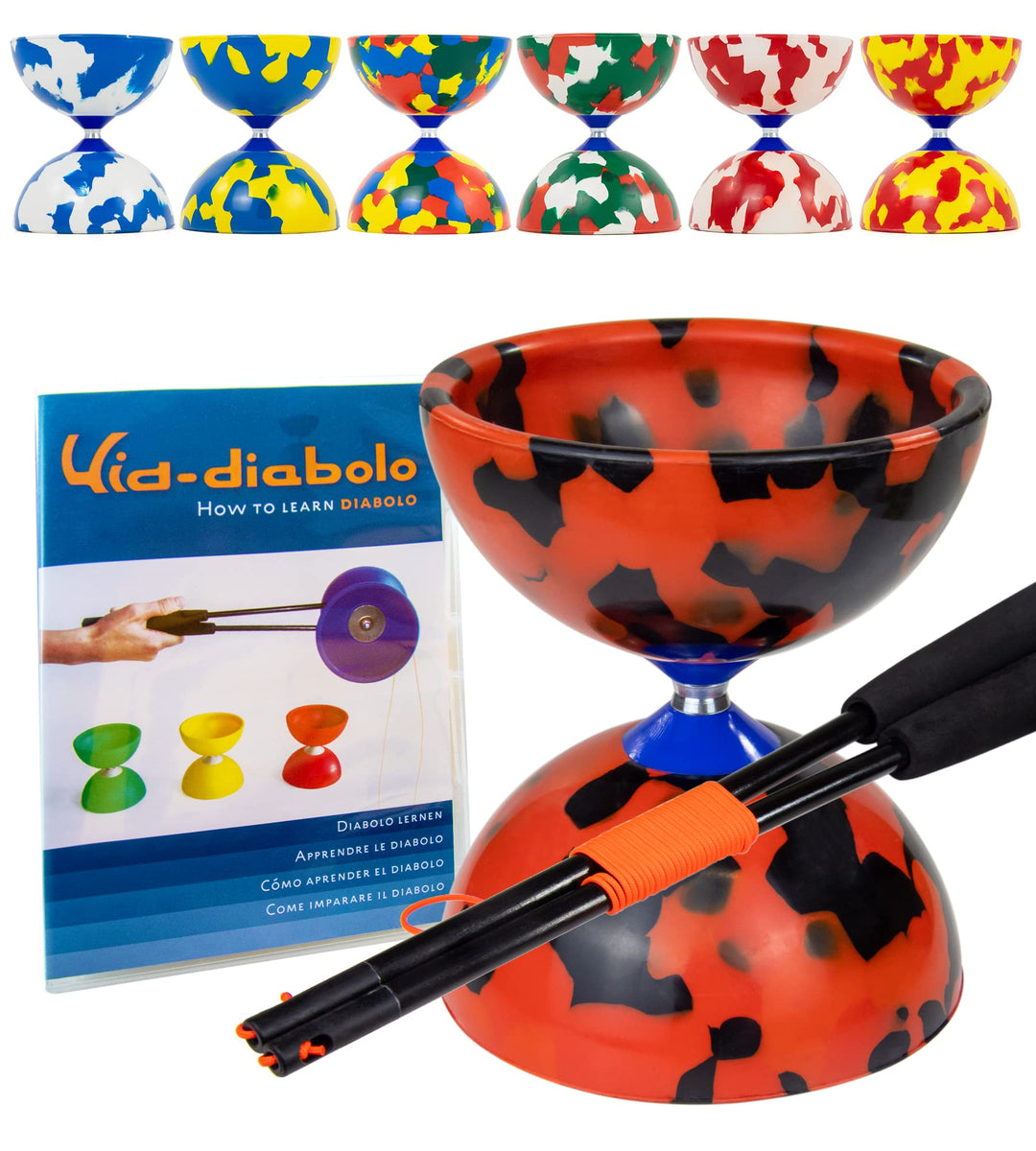 Juggle Dream Jester Diabolo Jonglierset – Fester Achse Profi-Diabolo mit Superglass-Handstäben, Onli