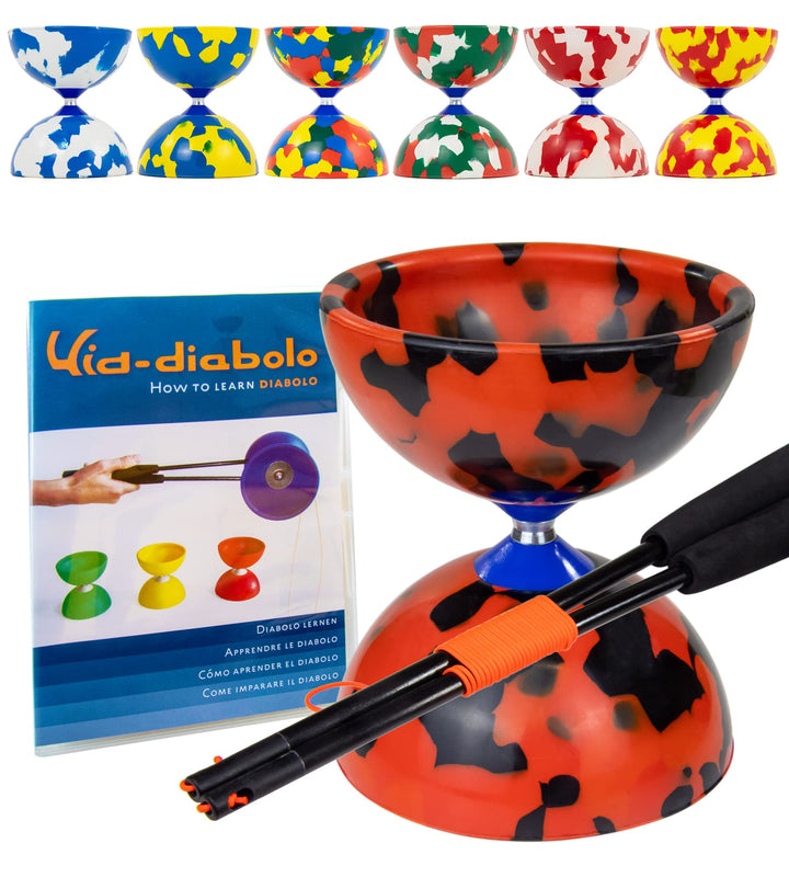 Juggle Dream Jester Diabolo Jonglierset – Fester Achse Profi-Diabolo mit Superglass-Handstäben, Onli