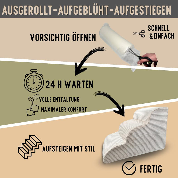 Hundetreppe Cord beige Hunderampe aus Schaumstoff - Katzentreppe - Tiertreppe - Haustiertreppe - Hun