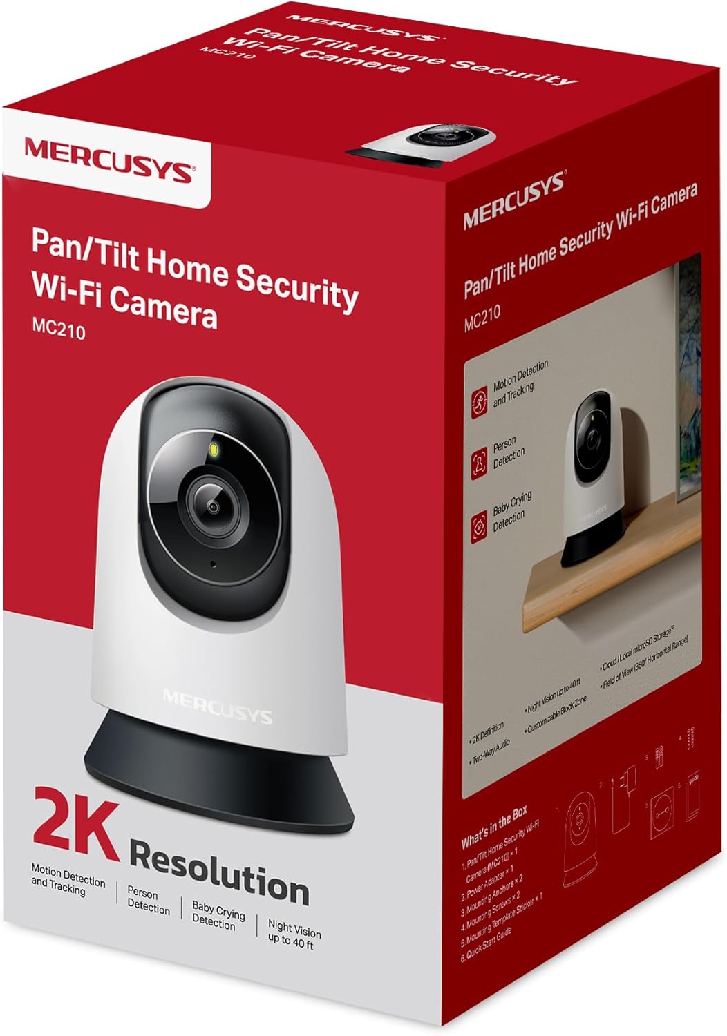 TP-Link Mercusys MC210 2K 3MP Überwachungskamera Innen 360°, WLAN 2,4GHz, Nachtsicht, Zwei-Wege-Audi