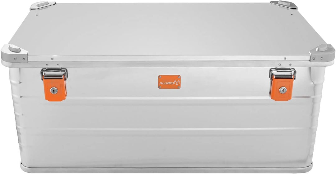 Alubox Alukiste abschliessbar E141 - Premium Aluminium Lagerbox 141 Liter - Deckel mit Aluminium Dru