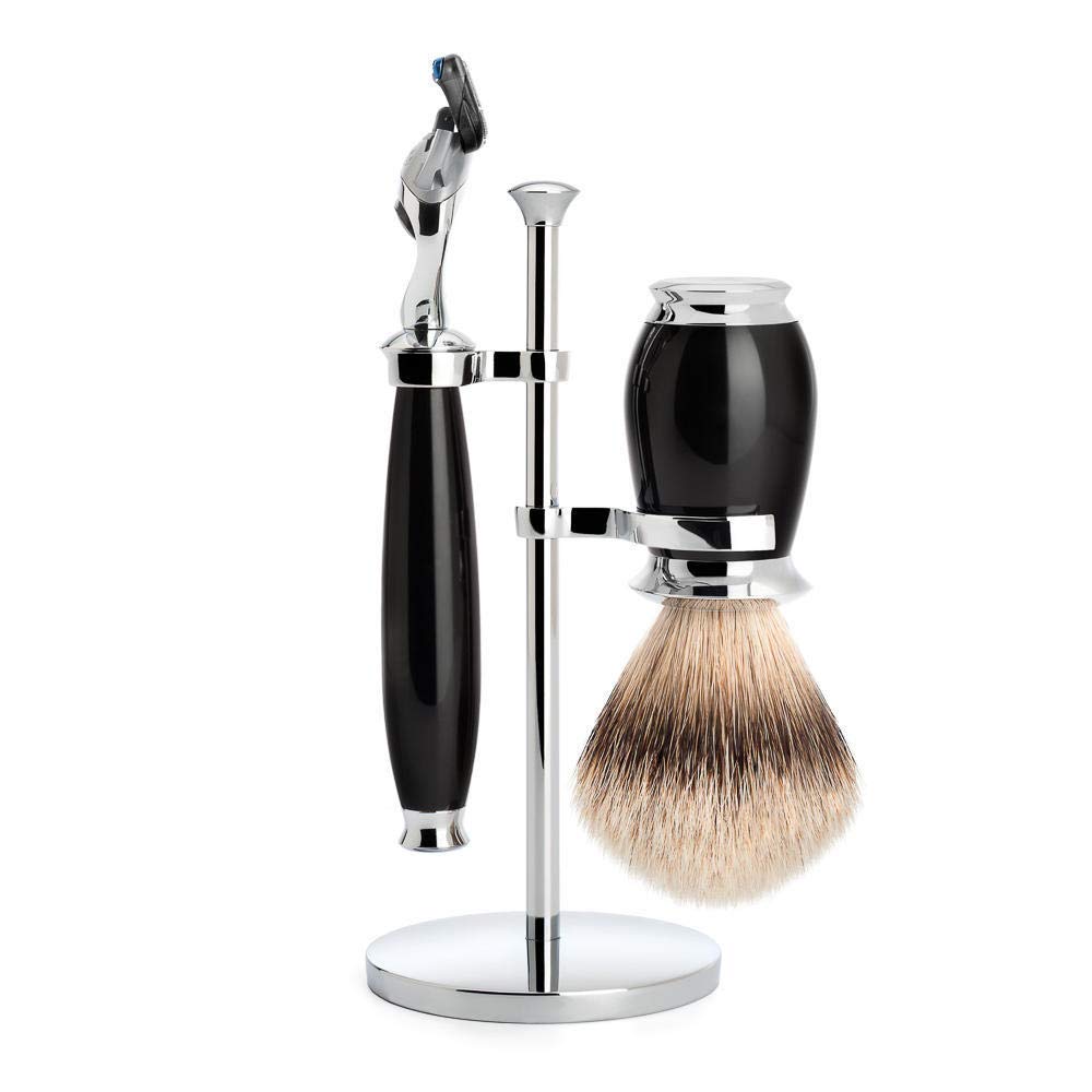 MÜHLE Rasierset - Purist Serie - Silberspitz Dachszupf - kompatibel mit Gillette-Klingen - Edelharz