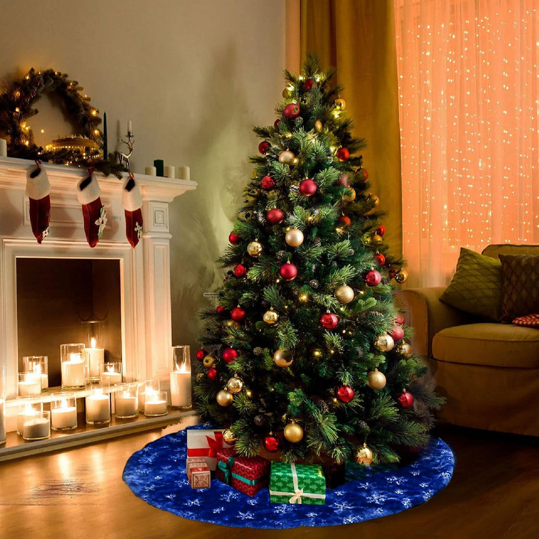 Deggodech 78cm Weihnachtsbaum Röcke Blau Plüsch Weihnachtsbaum Rock Matte mit Silber Schneeflocke We