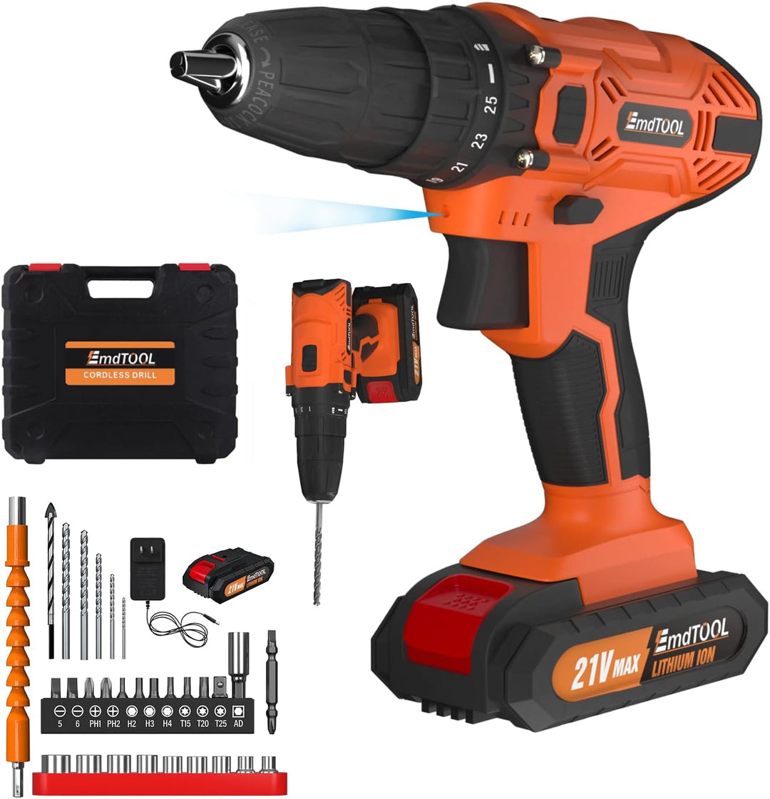 21V Akku-Bohrschrauber-Set mit 1500mAh-Akku und Ladegerät, Akkubohrmaschine mit variabler Drehzahl A