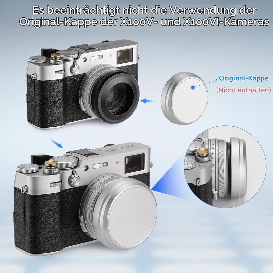Haoge LH-X51B 2in1 Ultradünne Metall Gegenlichtblende Sonnenblende mit 49mm Adapterring für Fujifilm