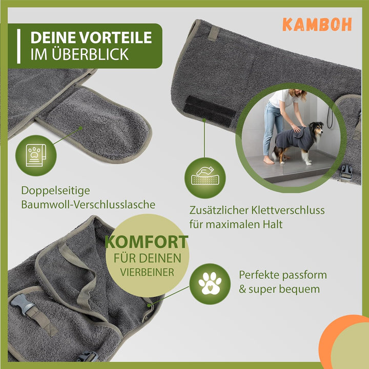 Kamboh® - Premium Hundebademantel inkl. Pfoten-Handtuch 100% Frottee-Baumwolle (Gr. L grosse Hunde 1
