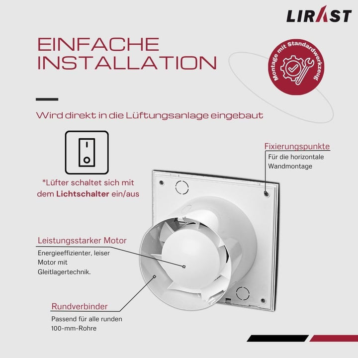 Ø 100mm Anthrazit Badlüfter - Lüfter für Effiziente Belüftung im Bad Kuche WC, Ø 100mm Anthrazit