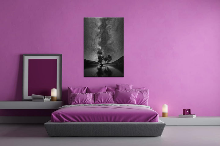 deyoli magische Nacht am See Effekt: Schwarz&amp;Weiss, Format: 80x60 als Leinwandbild, Motiv fertig ger