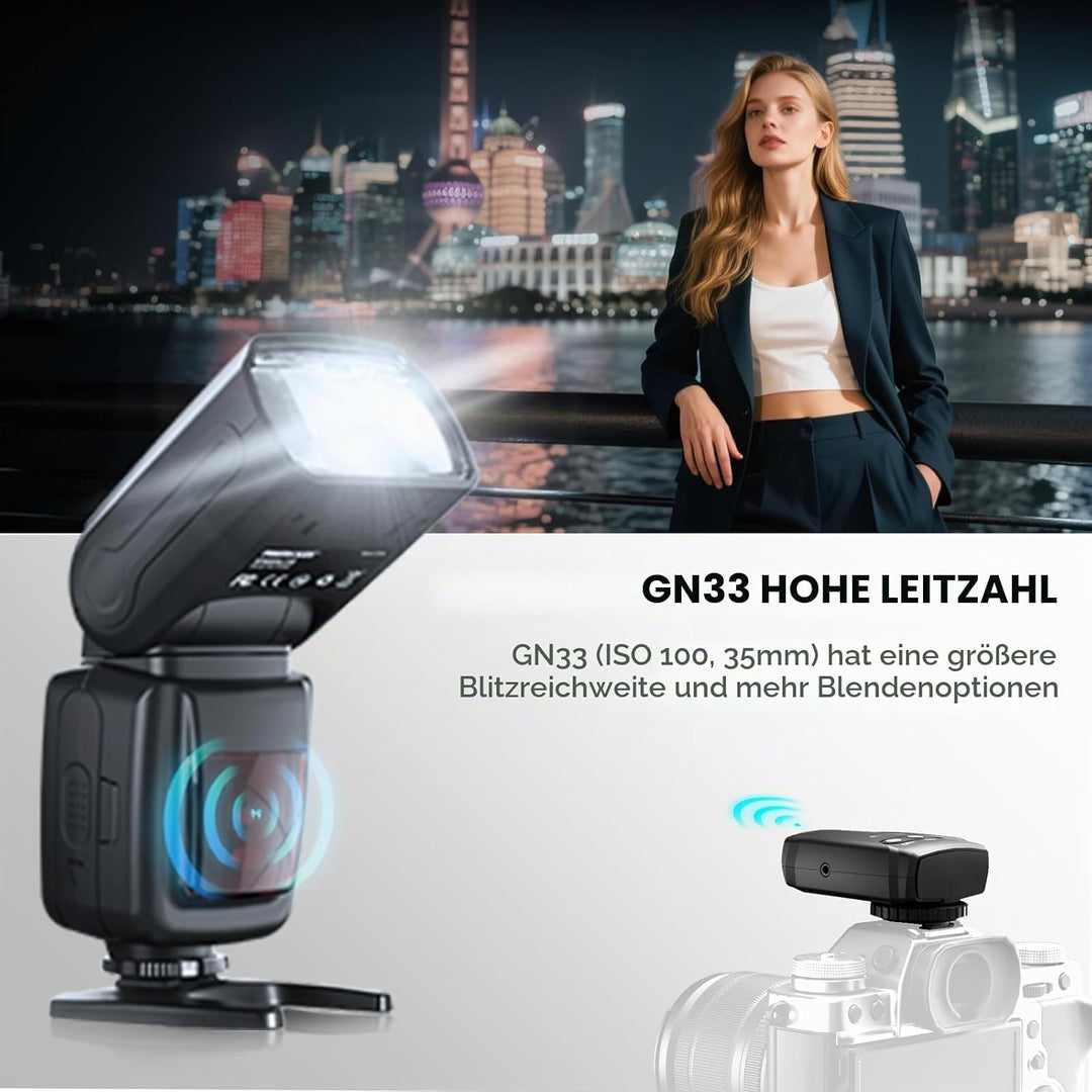 PHOTOOLEX 2.4G Blitz Flash Speedlite mit Drahtloser Auslöser für Canon Nikon Sony Panasonic Olympus
