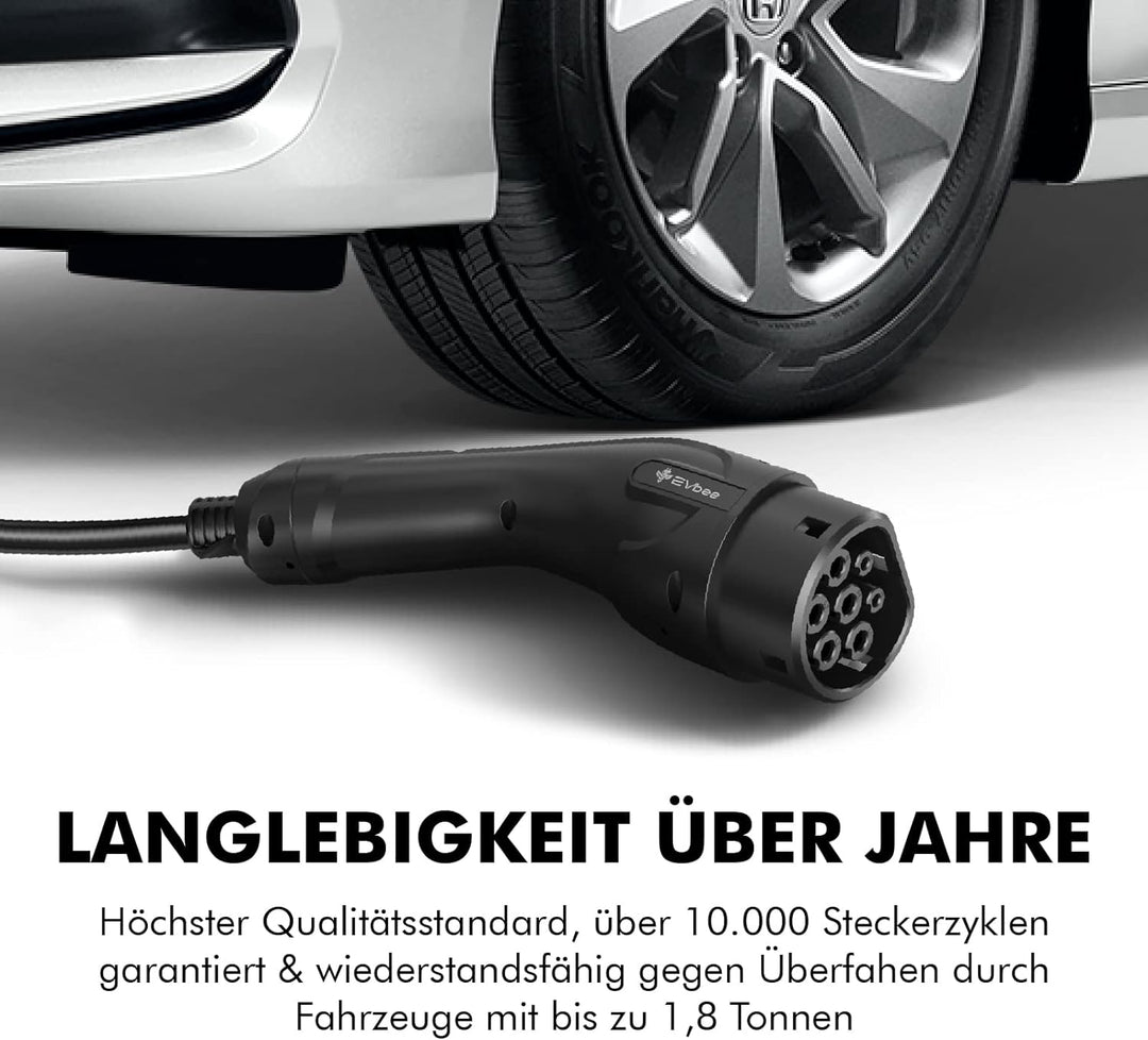 EVbee EV Typ 2 zu Typ 2 Universal Ladekabel Mode 3 für Hybrid- &amp; Elektroautos 22kW / 5m (380V, 32A,