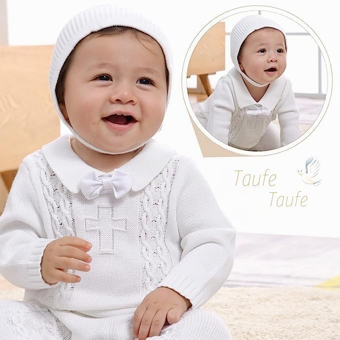 Booulfi Taufe Outfits für Jungen Baby Taufe Outfit Neugeborenes Srping Sommer gestrickt Pullover Str