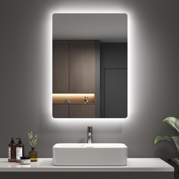 EMKE Badspiegel mit Beleuchtung 50x70 cm Badezimmerspiegel mit Beleuchtung Kaltweiss-Licht 6500K Wan