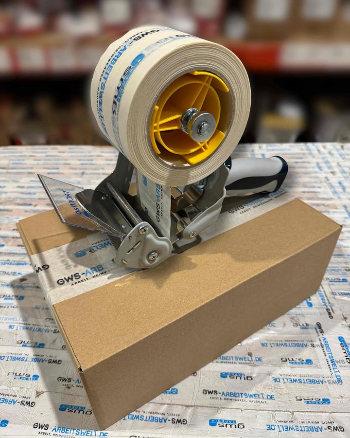 gws Packband Handabroller Professioneller Klebebandabroller mit stabilem Metallrahmen, Sicherheitskl