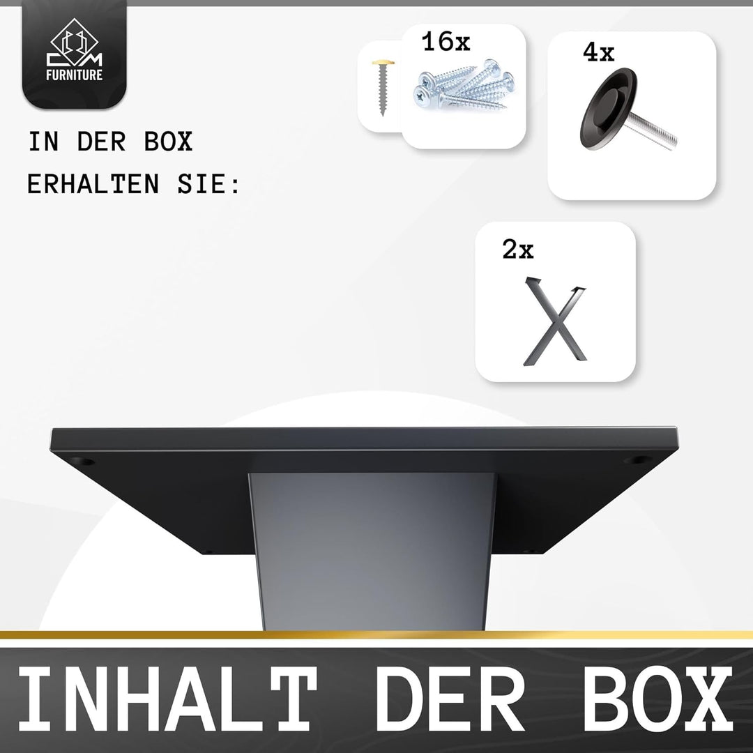 CM Furniture - Tischbeine Metall anthrazit - 2 Stück X Form, rostfrei & modern - Tischgestell Masse