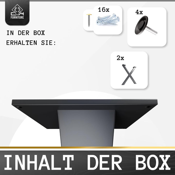 CM Furniture - Tischbeine Metall anthrazit - 2 Stück X Form, rostfrei & modern - Tischgestell Masse