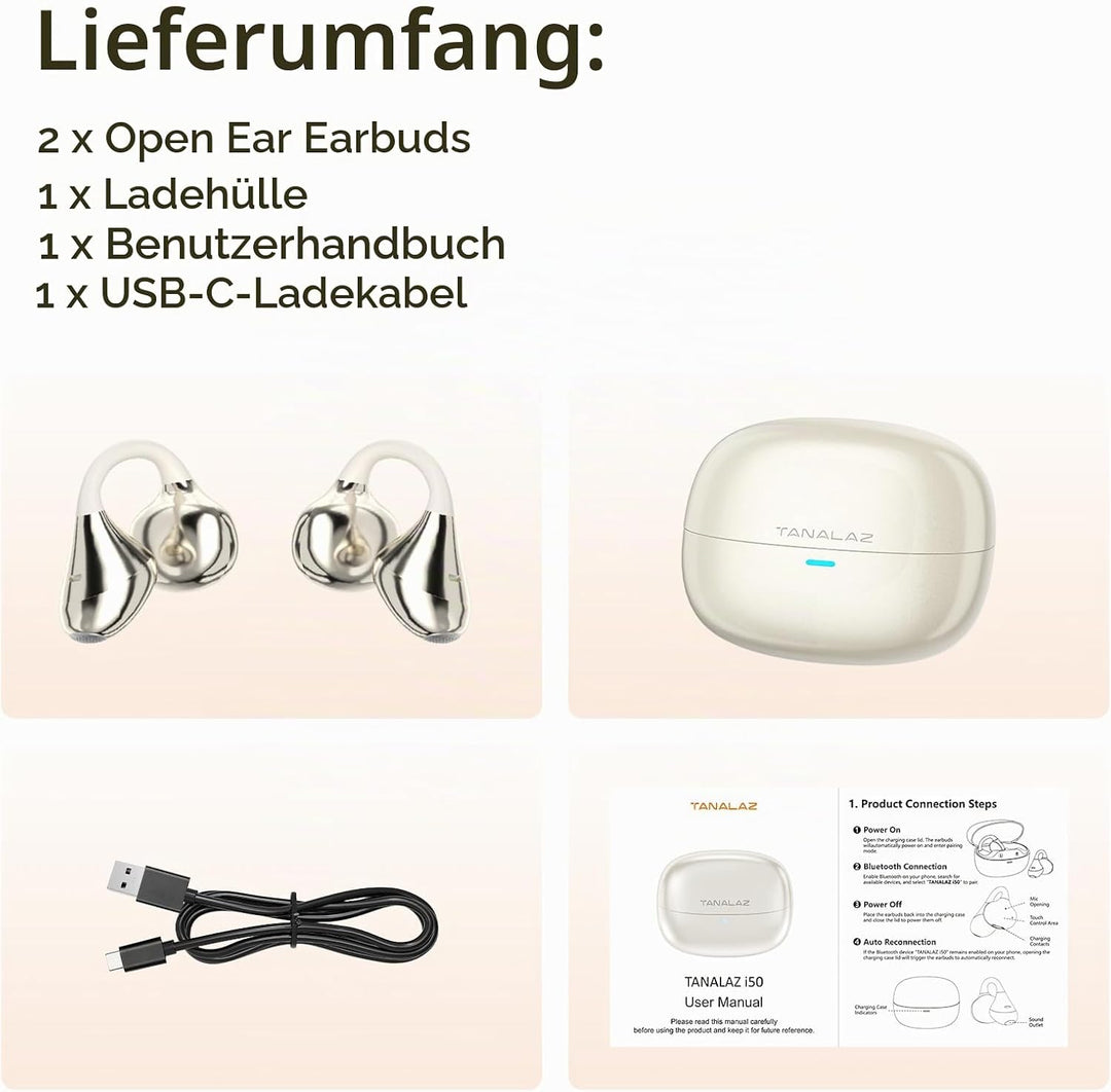 Open-Ear-Kopfhörer I5, Kabellose Bluetooth 6.0 Clip-On-Ohrhörer mit ENC, IPX5 wasserdicht, 36 Std. L