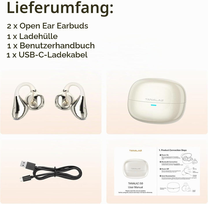 Open-Ear-Kopfhörer I5, Kabellose Bluetooth 6.0 Clip-On-Ohrhörer mit ENC, IPX5 wasserdicht, 36 Std. L