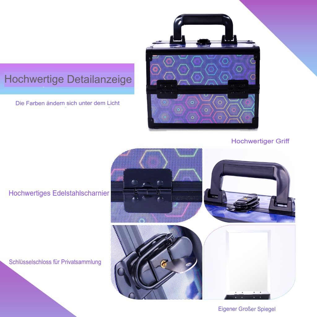 Kosmetikkoffer Aluminium Schminkkoffer, kosmetikkoffer Kosmetik Beautycase mit Spiegel, Tragegriff &