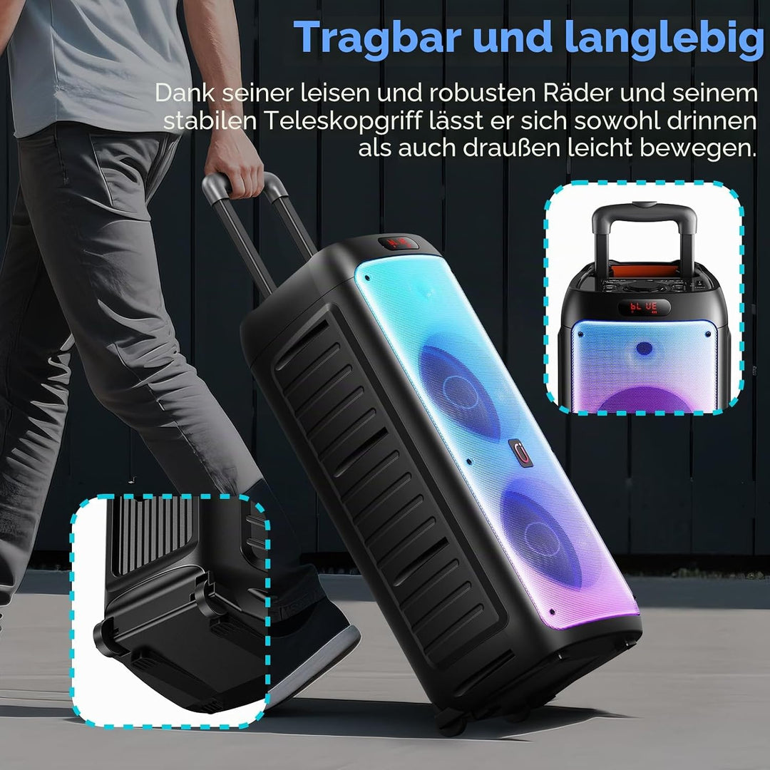 JYX Karaoke Maschine mit 2 Mikrofonen, LED Licht – Bluetooth 5.3, TF/USB/AUX/TWS/LIVE, Karaoke Box &