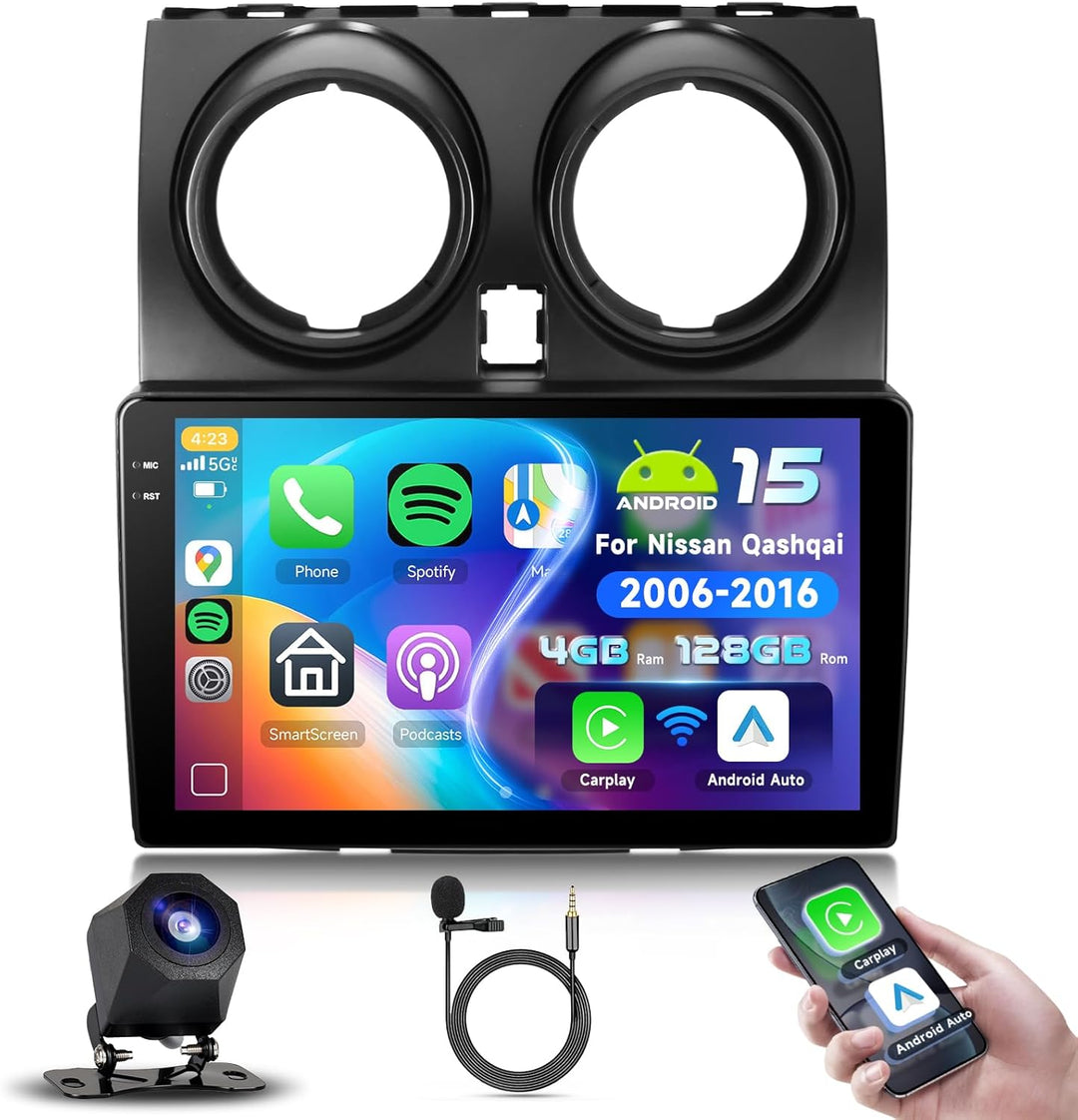 Podofo Autoradio für Nissan Qashqai J10 2006-2016 2+32G Wireless Carplay HI-FI Bluetooth mit 9’’ Bil