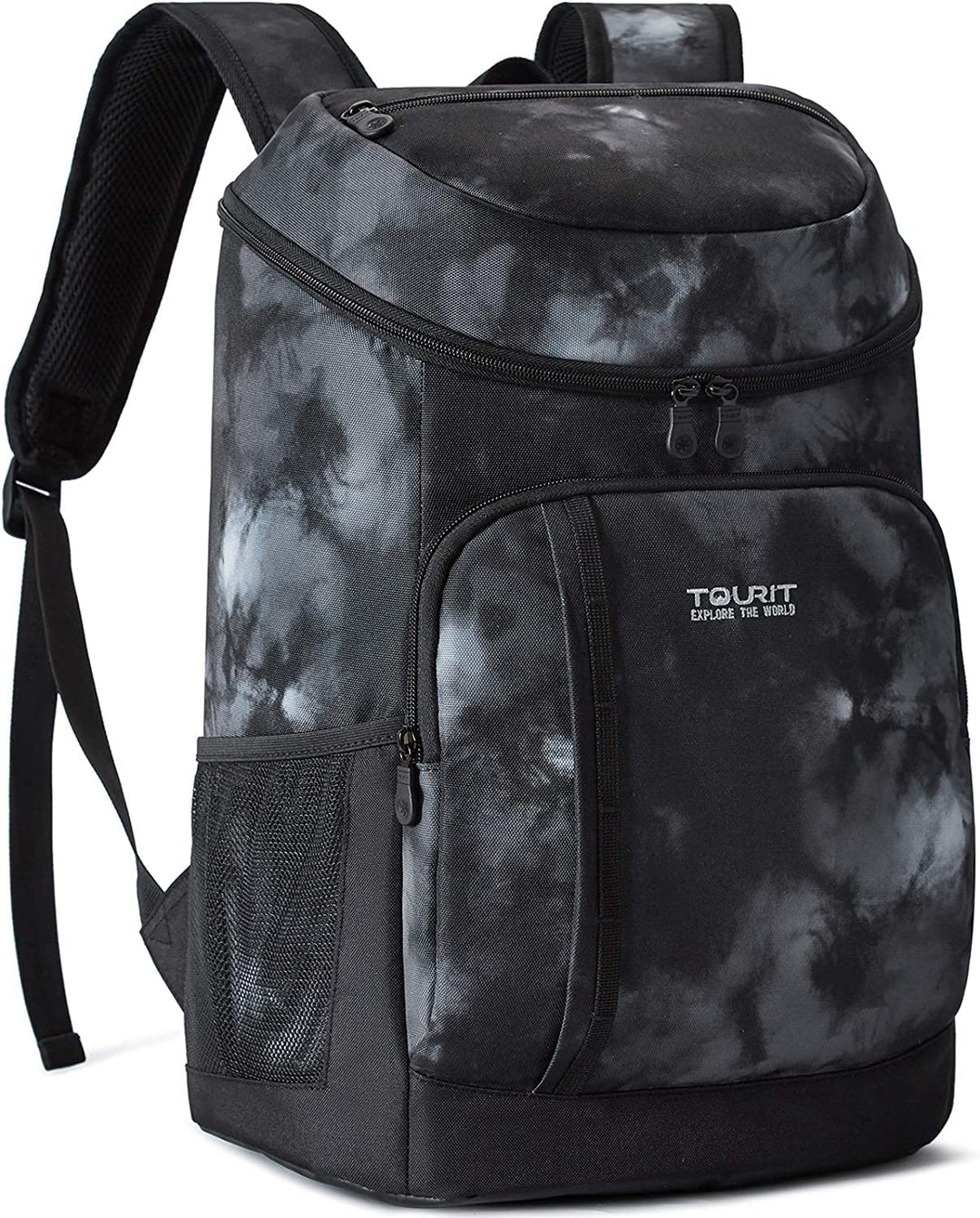 TOURIT Kühlrucksack Leichter Rucksack 28L mit Flaschenöffner Hält 30 Dosen Batik Schwarz, Batik Schw
