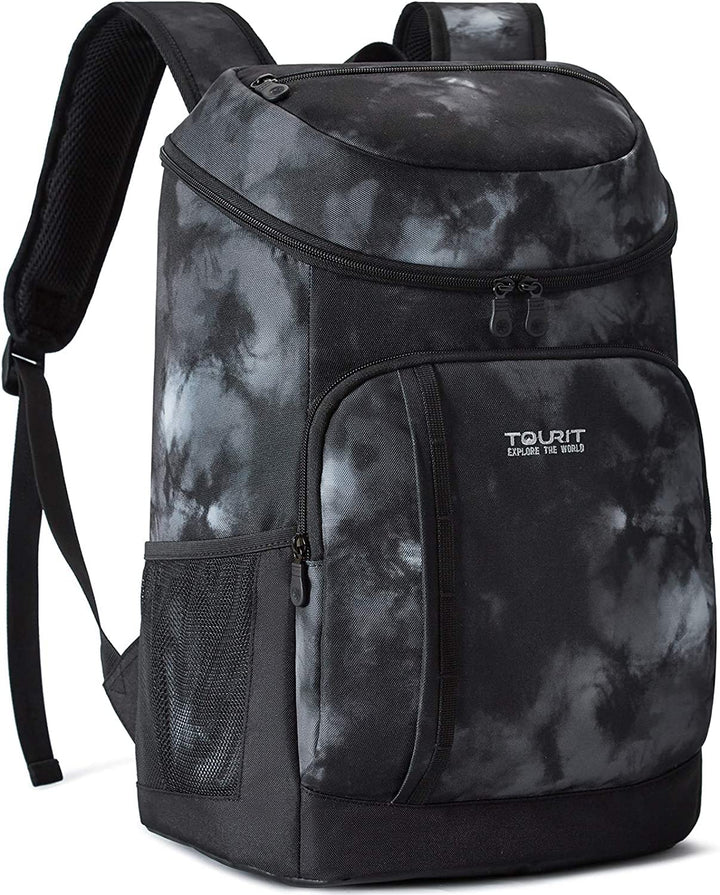 TOURIT Kühlrucksack Leichter Rucksack 28L mit Flaschenöffner Hält 30 Dosen Batik Schwarz, Batik Schw