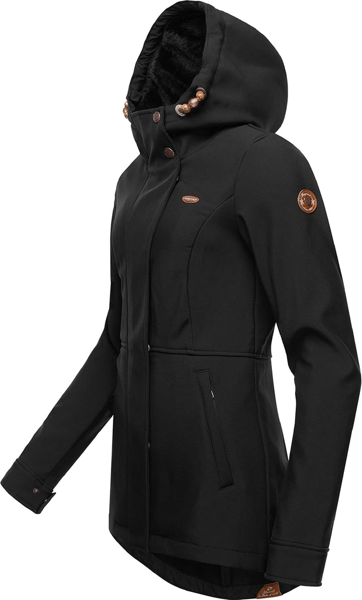 Ragwear Damen Übergangsjacke Softshelljacke wasserdicht atmungsaktiv mit Kapuze Yba XS-6XL 6XL Black