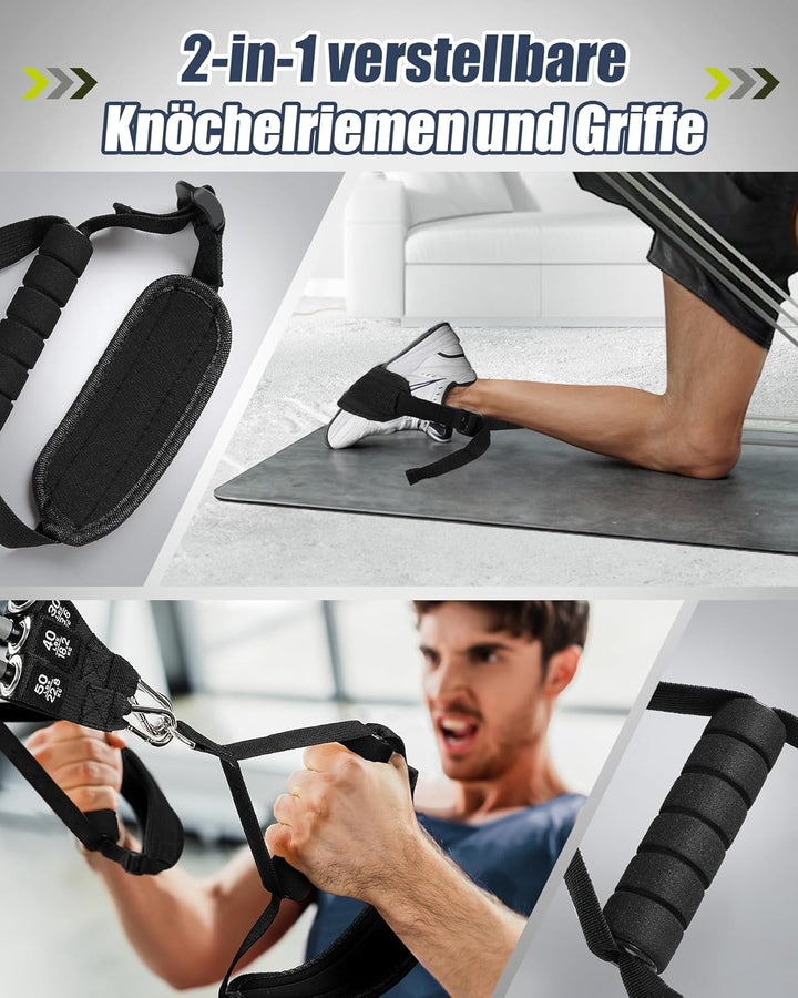 ALongSong Fitnessbänder Set mit 6 Widerstandsbänder 20-180Lbs oder 20-240Lbs & Pilates-Stange, Griff