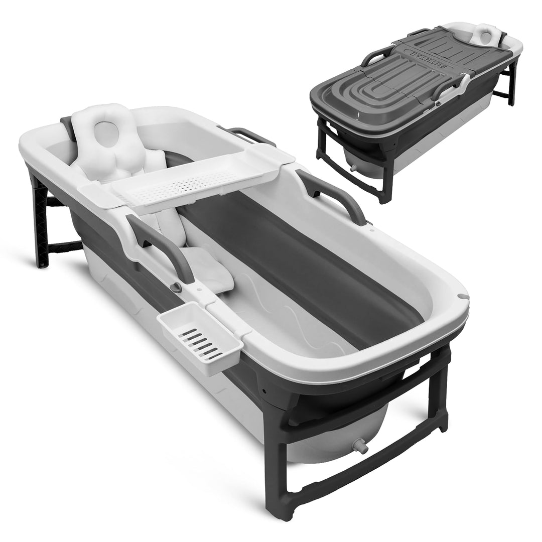SereneLife Faltbare Badewanne Erwachsene 150 cm – Mobile Klappbare Badewanne für Dusche mit Deckel u