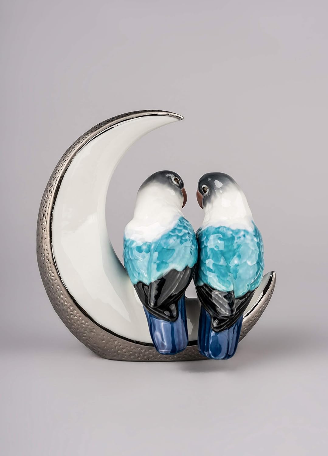 LLADRÓ Vogel-Figur Flieg Mich Zum Mond. Silber. Papageien. Porzellan.