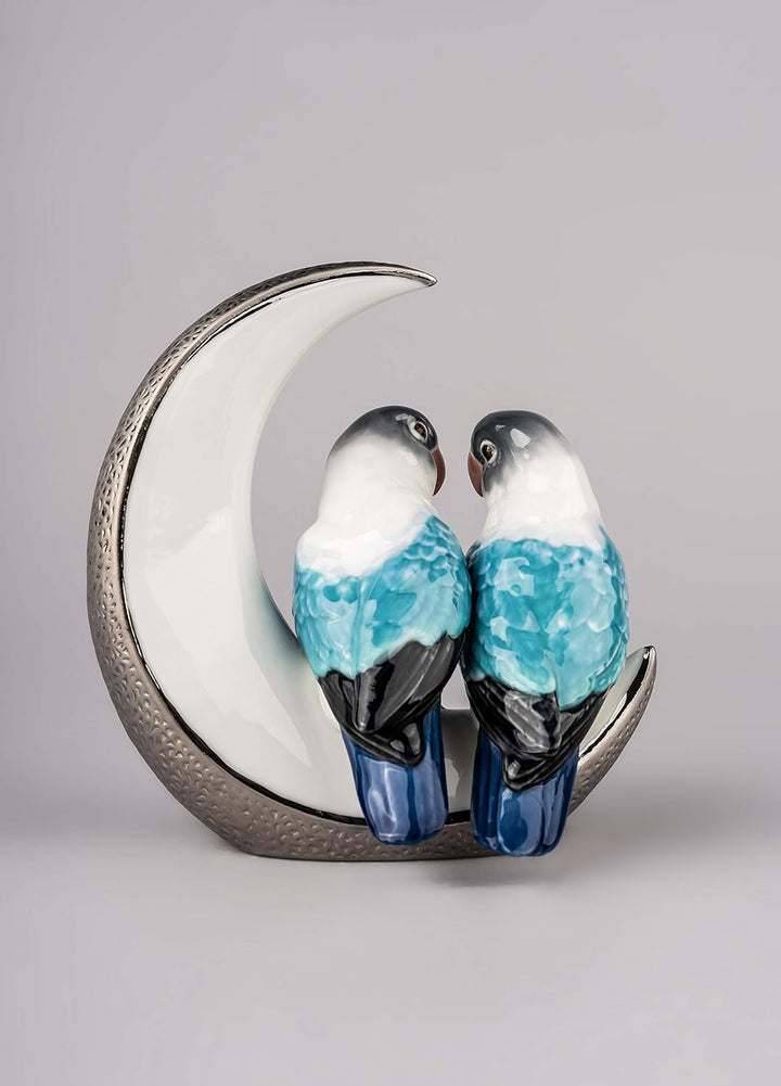 LLADRÓ Vogel-Figur Flieg Mich Zum Mond. Silber. Papageien. Porzellan.